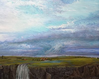 Cliff Waterfall<br />
Oil on Canvas<br/ >
Dimensions: 2304″ wide 24″ high