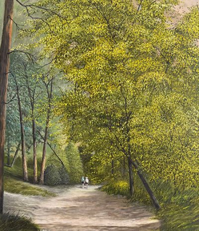 Couple on Path<br />
Oil on Canvas<br />
Dimensions: 20″ wide 24″ high