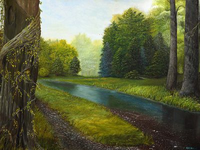 River Path<br />
Oil on Canvas<br />
Dimensions: 40″ wide 29″ high