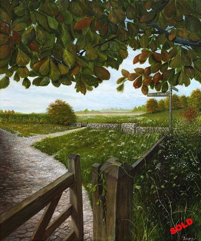Walking in the Cotswolds<br />
Oil on Canvas<br />
Dimensions: 24″ wide 20″ high